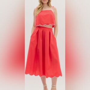Set: Entro Red Skirt & Crop Top w/ Pink Accent - Size Large